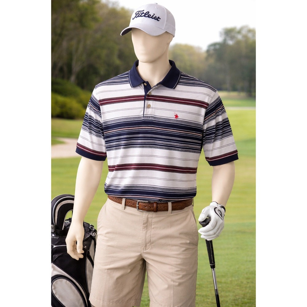 Knights of Round Table Polo Shirt Men L Striped‎ Preppy Dadcore Golf Pickleball